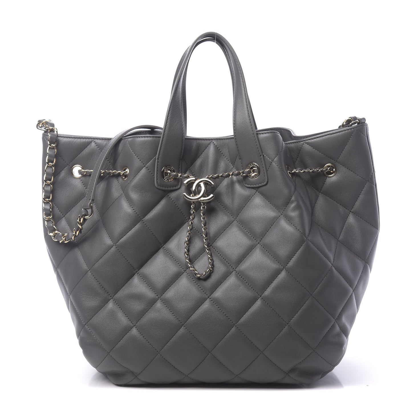Lambskin Quilted CC Dweller Drawstring Tote Grey