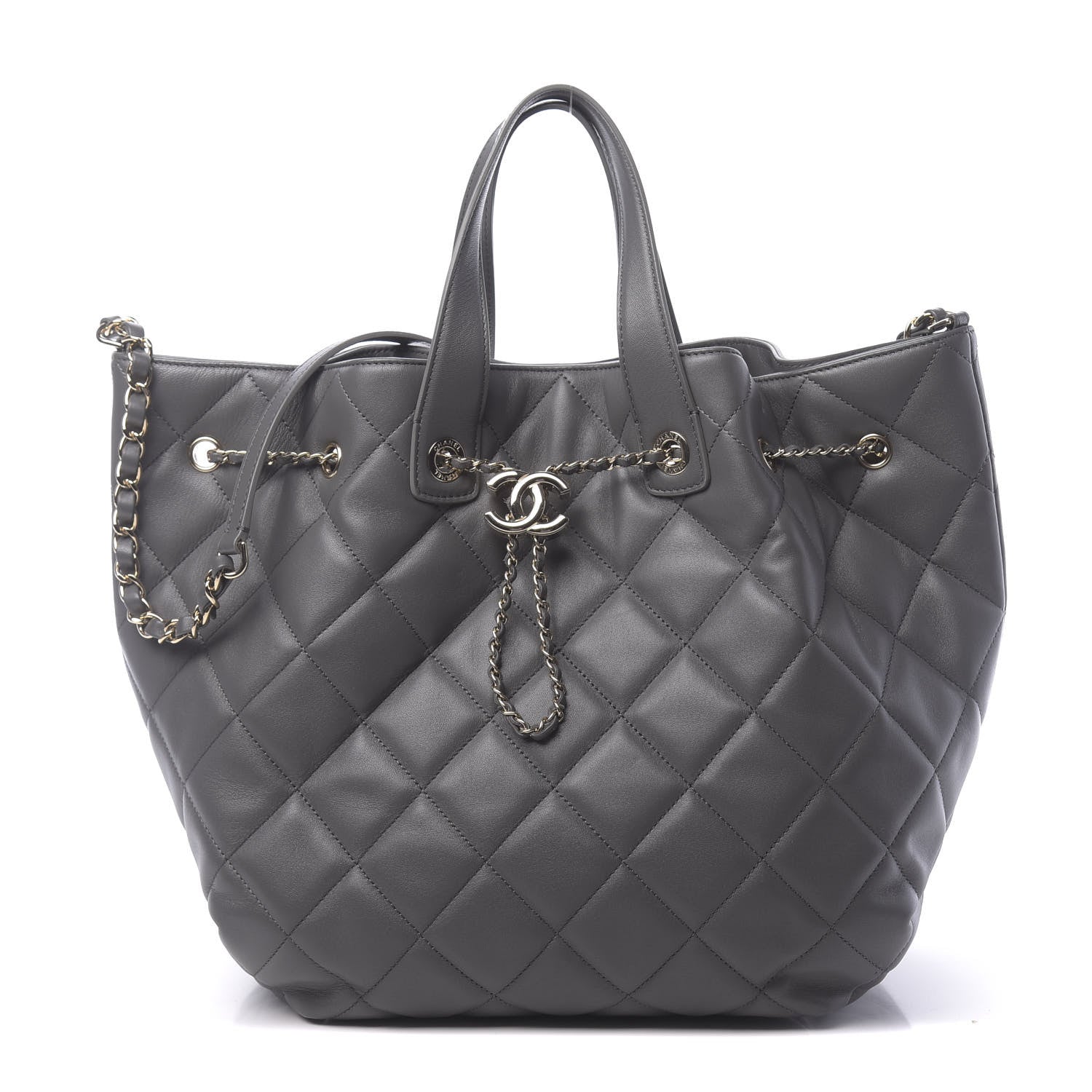 Chanel Lambskin Quilted CC Dweller Drawstring Tote Grey 1 of 11