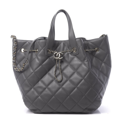 Chanel Lambskin Quilted CC Dweller Drawstring Tote Grey 1 of 11
