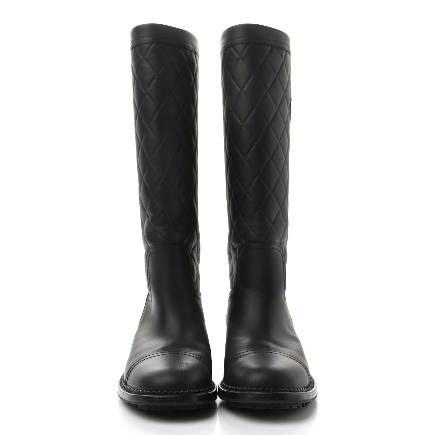 Oily Calfskin Quilted High Boots 37 Black