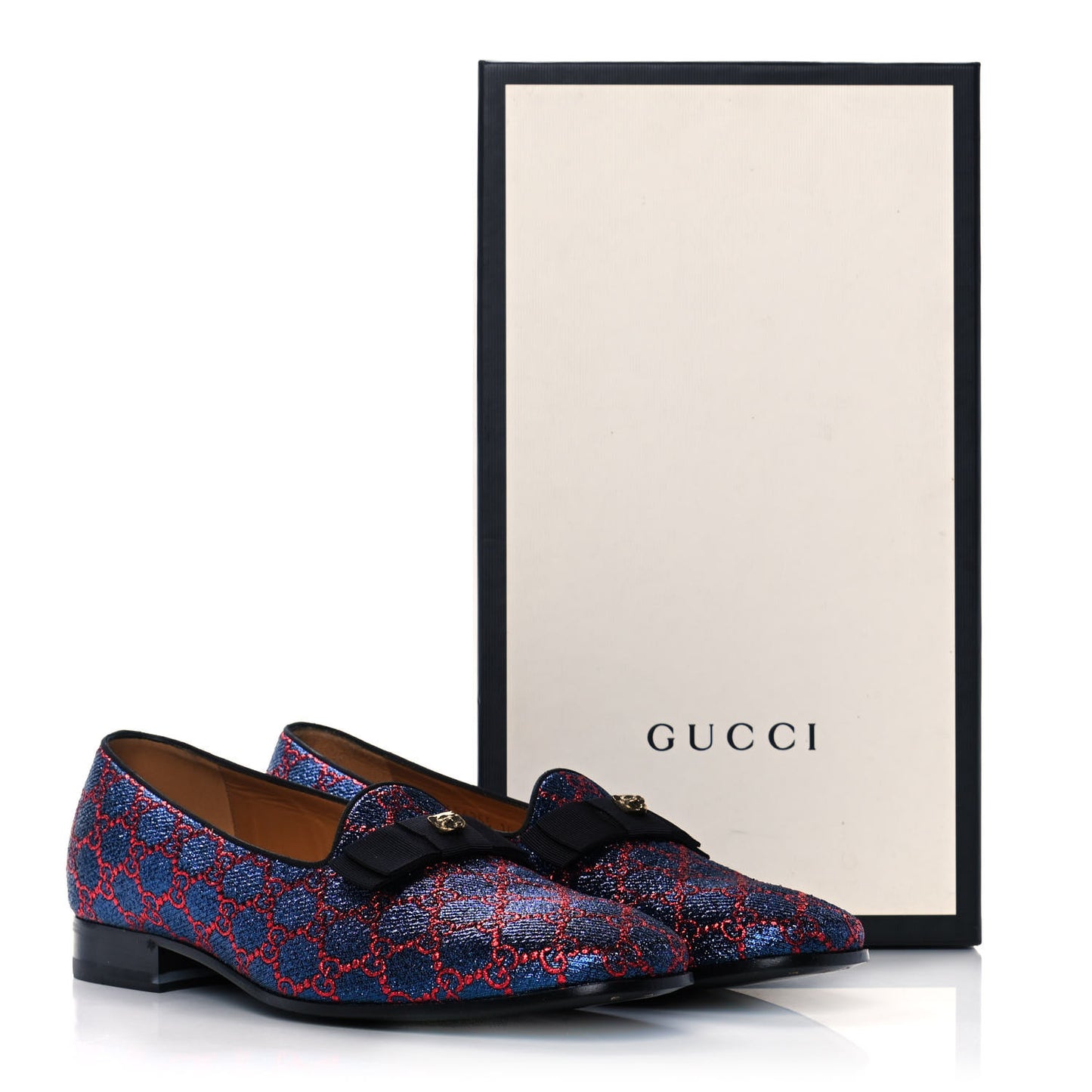 Lurex GG Monogram Mens Bow Loafers 10 Iridescent Blue Iridescent Red Black