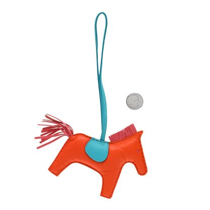Hermes Milo Lambskin Grigri Rodeo Horse Bag Charm GM Rose Azalee Orange Poppy Bleu Azteque 2 of 3