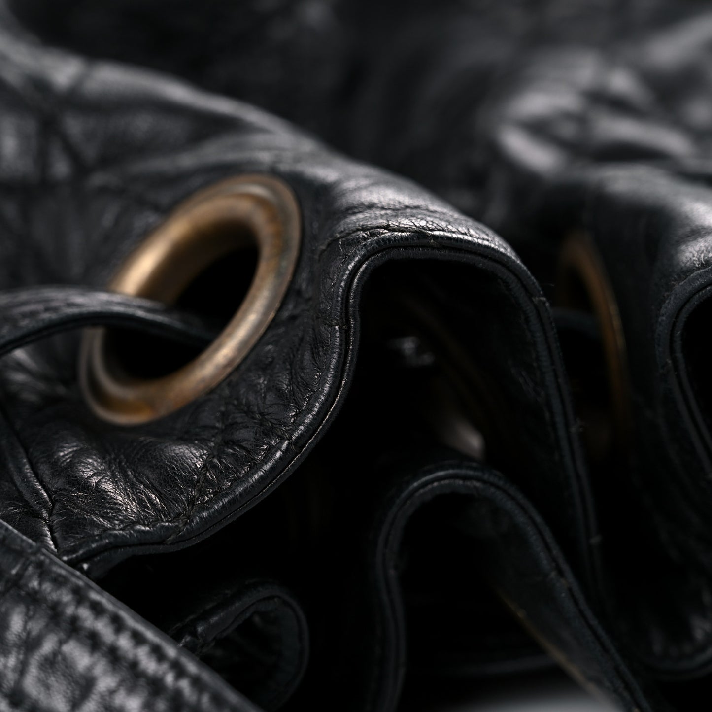 Lambskin Cannage Drawstring Bag Black