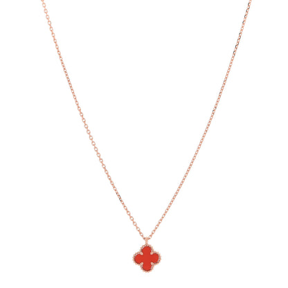 Van Cleef & Arpels 18K Rose Gold Carnelian Sweet Alhambra Pendant Necklace 1 of 7