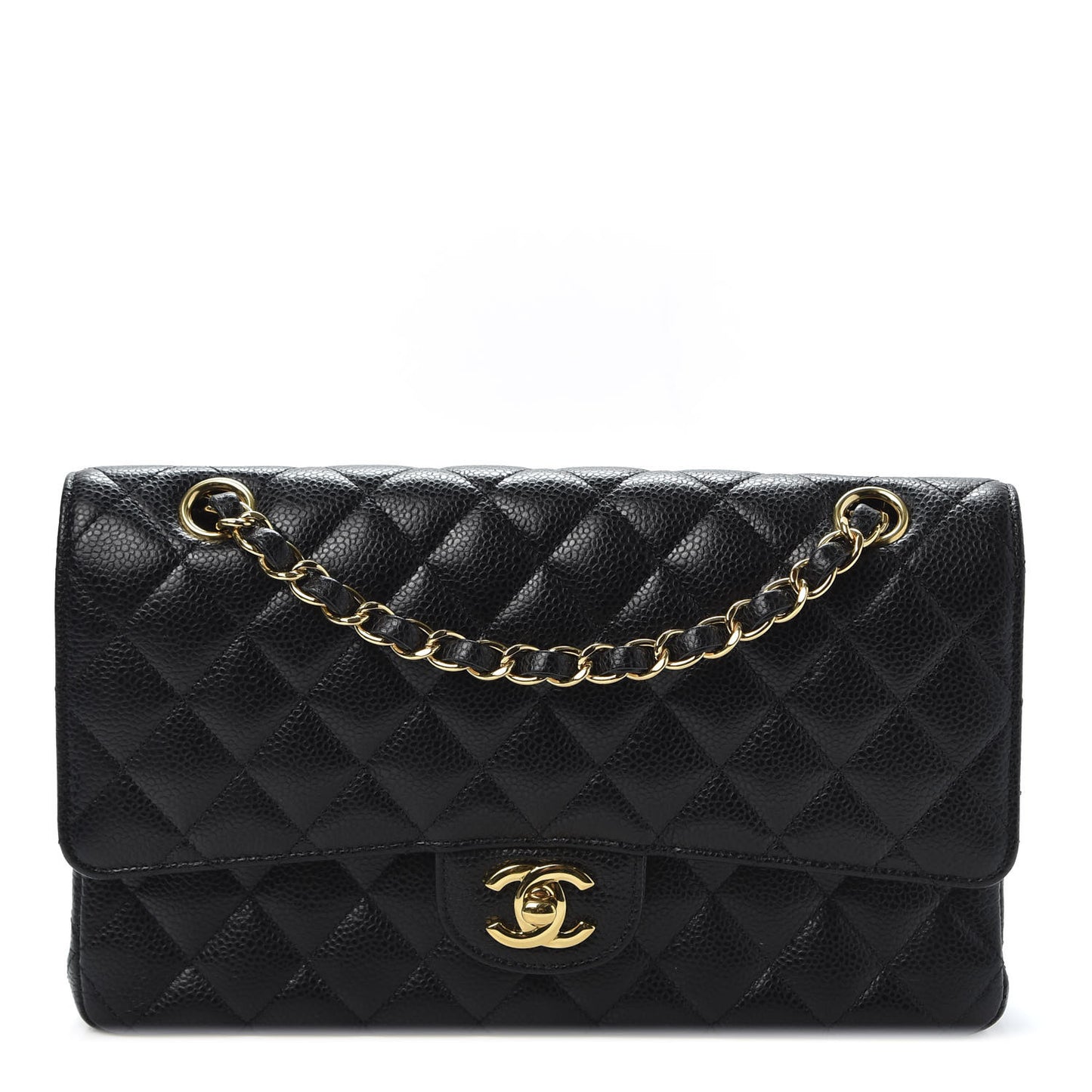 Caviar Quilted Medium Double Flap Black