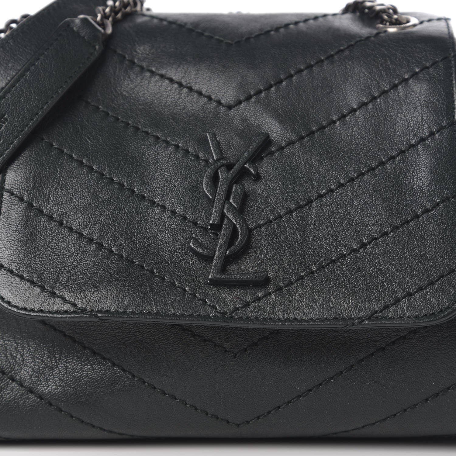 Saint Laurent Vintage Lambskin Chevron Monogram Small Nolita Dark Green 9 of 9