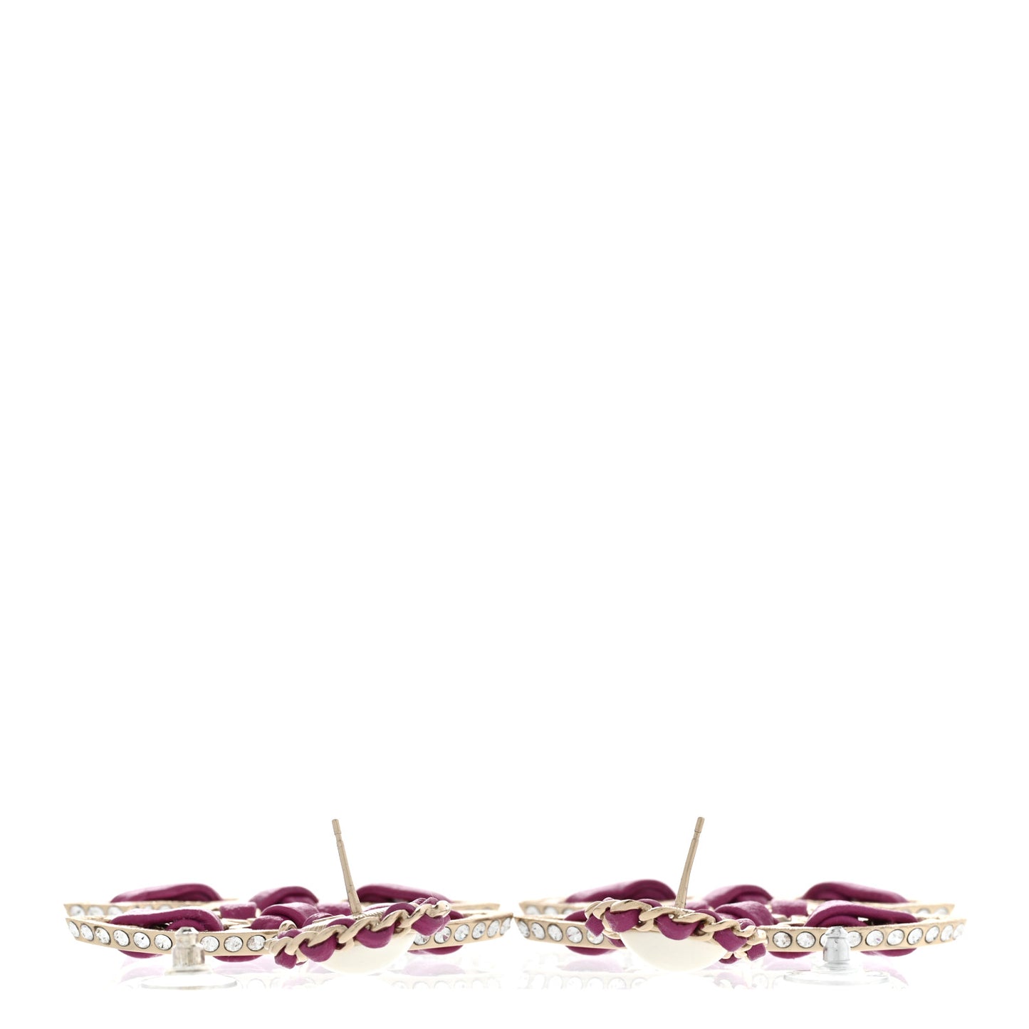 Pearl Lambskin Crystal Chain CC Drop Earrings Pink