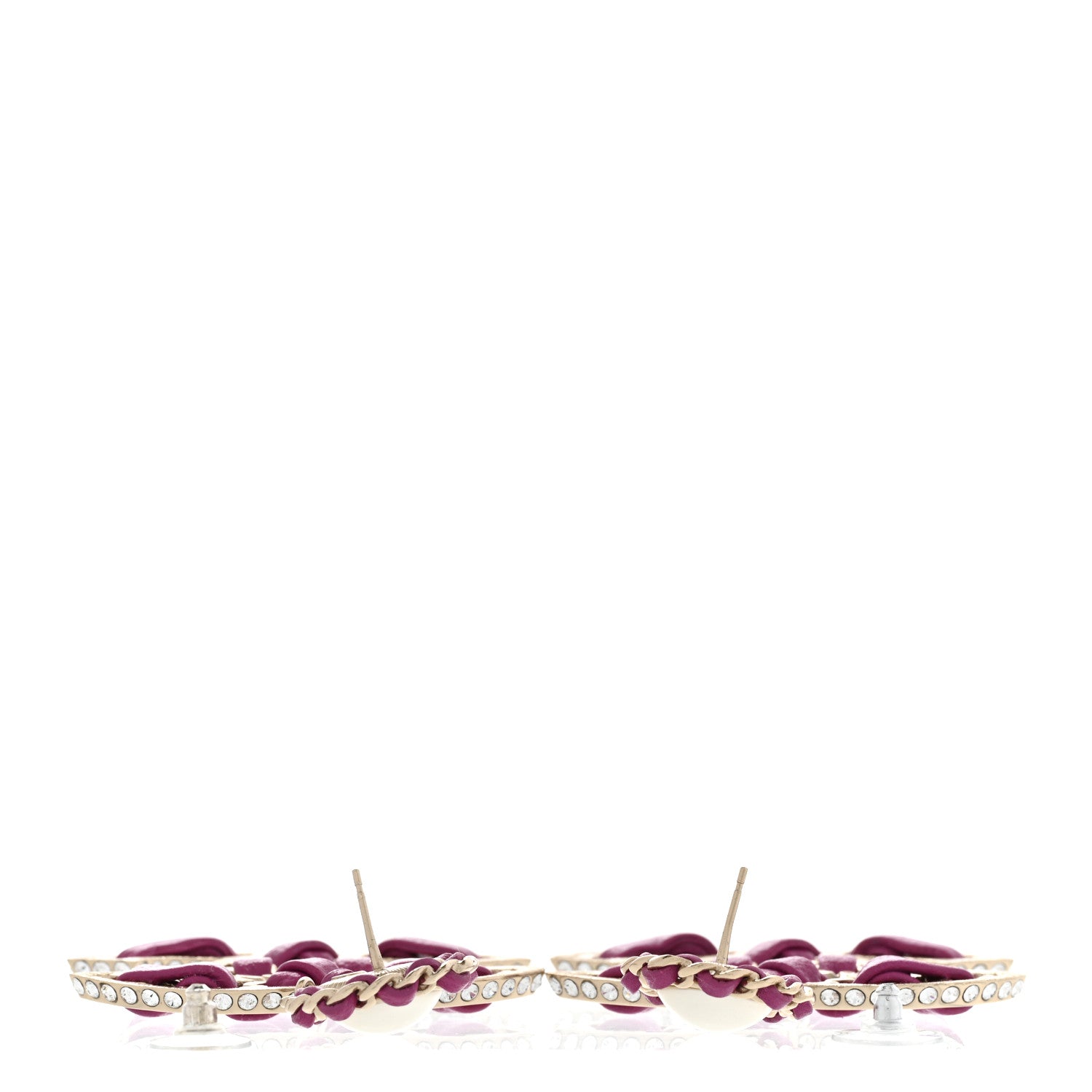 Chanel Pearl Lambskin Crystal Chain CC Drop Earrings Pink 3 of 6