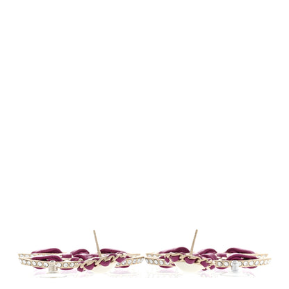 Chanel Pearl Lambskin Crystal Chain CC Drop Earrings Pink 3 of 6