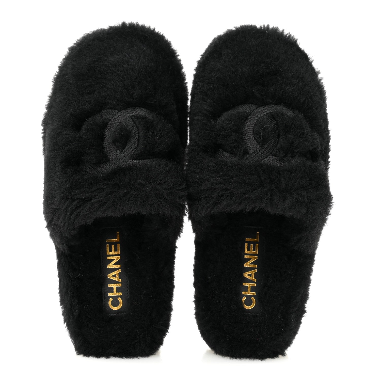 Chanel Shearling CC Flat Mules 35 Black 2 of 13