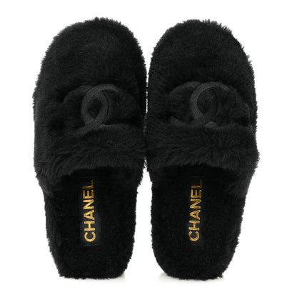 Chanel Shearling CC Flat Mules 35 Black 2 of 13