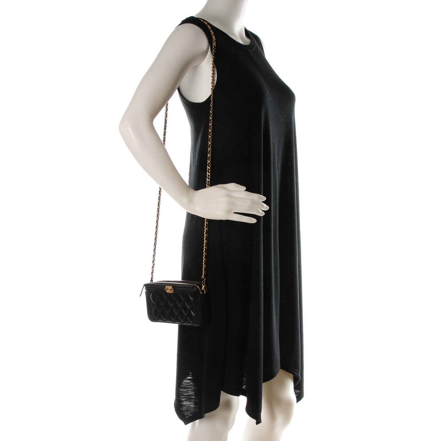 Lambskin Quilted Small Boy Clutch With Chain Black