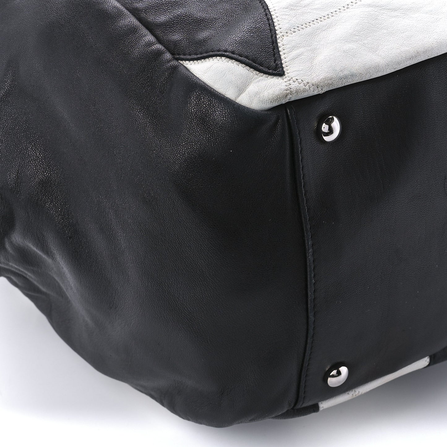 Lambskin CC Patchwork Shoulder Bag Black White