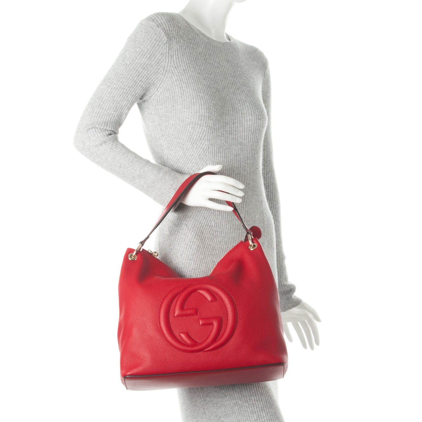 Pebbled Calfskin Large Soho Hobo Tabasco Red