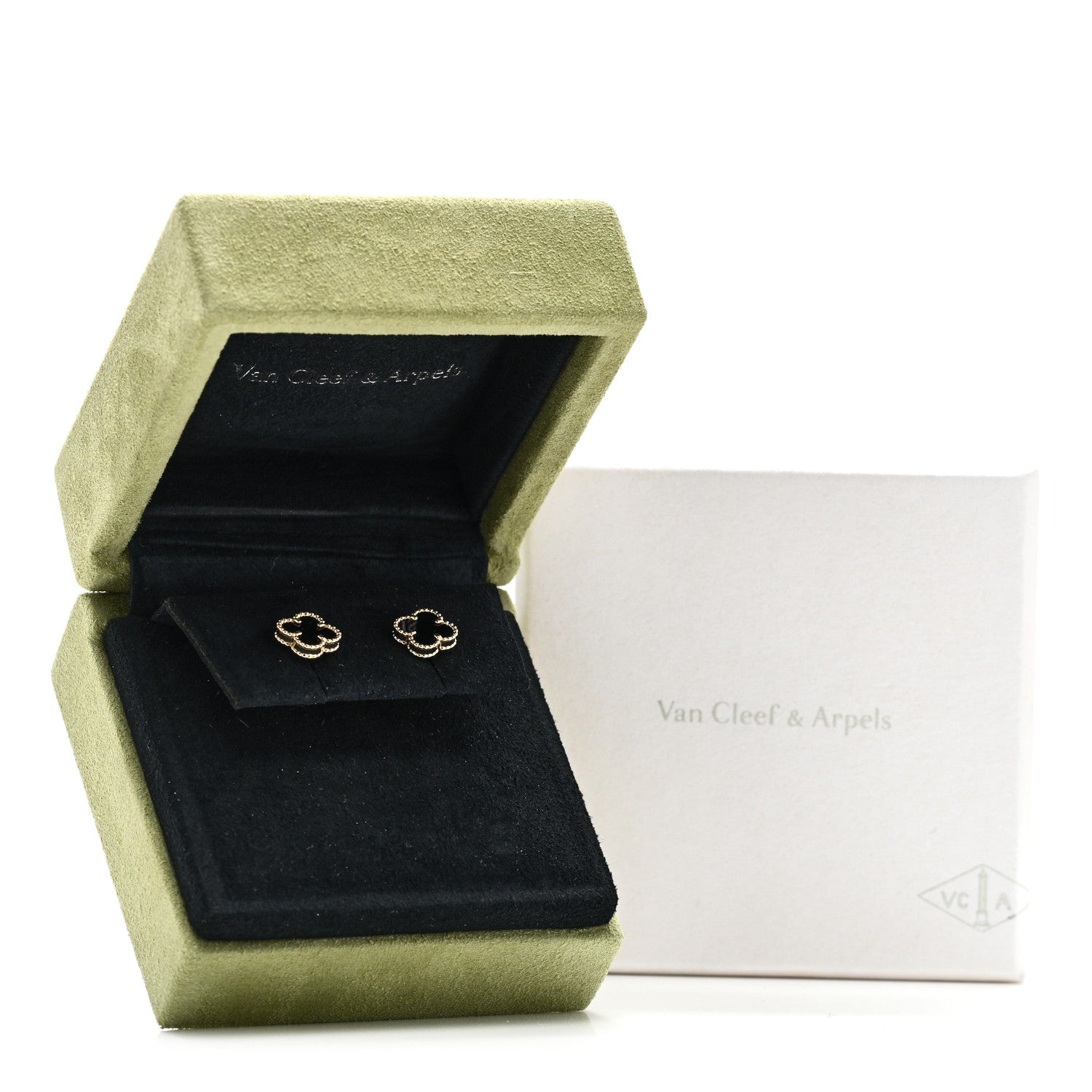 Van Cleef & Arpels 18K Yellow Gold Black Onyx Sweet Alhambra Earrings 5 of 5