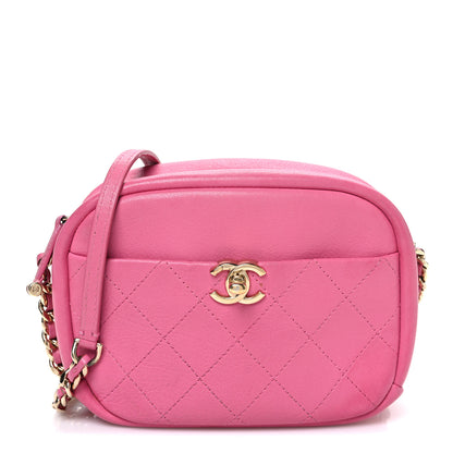 Chanel Goatskin Quilted Small Casual Trip Camera Case Dark Pink 1 of 10