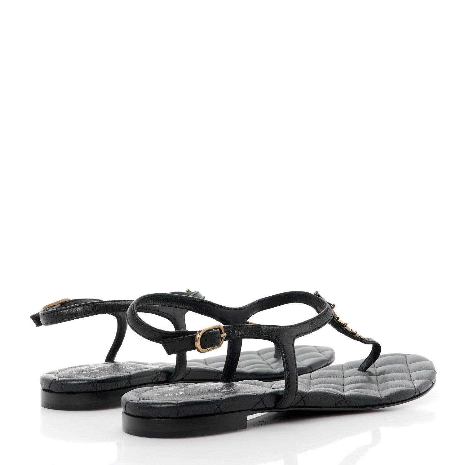Chanel Calfskin Paris Dallas Quilted Star CC Thong Sandals 37 Black 4 of 9