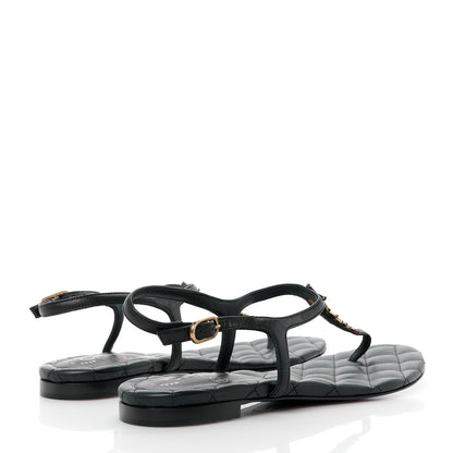 Chanel Calfskin Paris Dallas Quilted Star CC Thong Sandals 37 Black 4 of 9