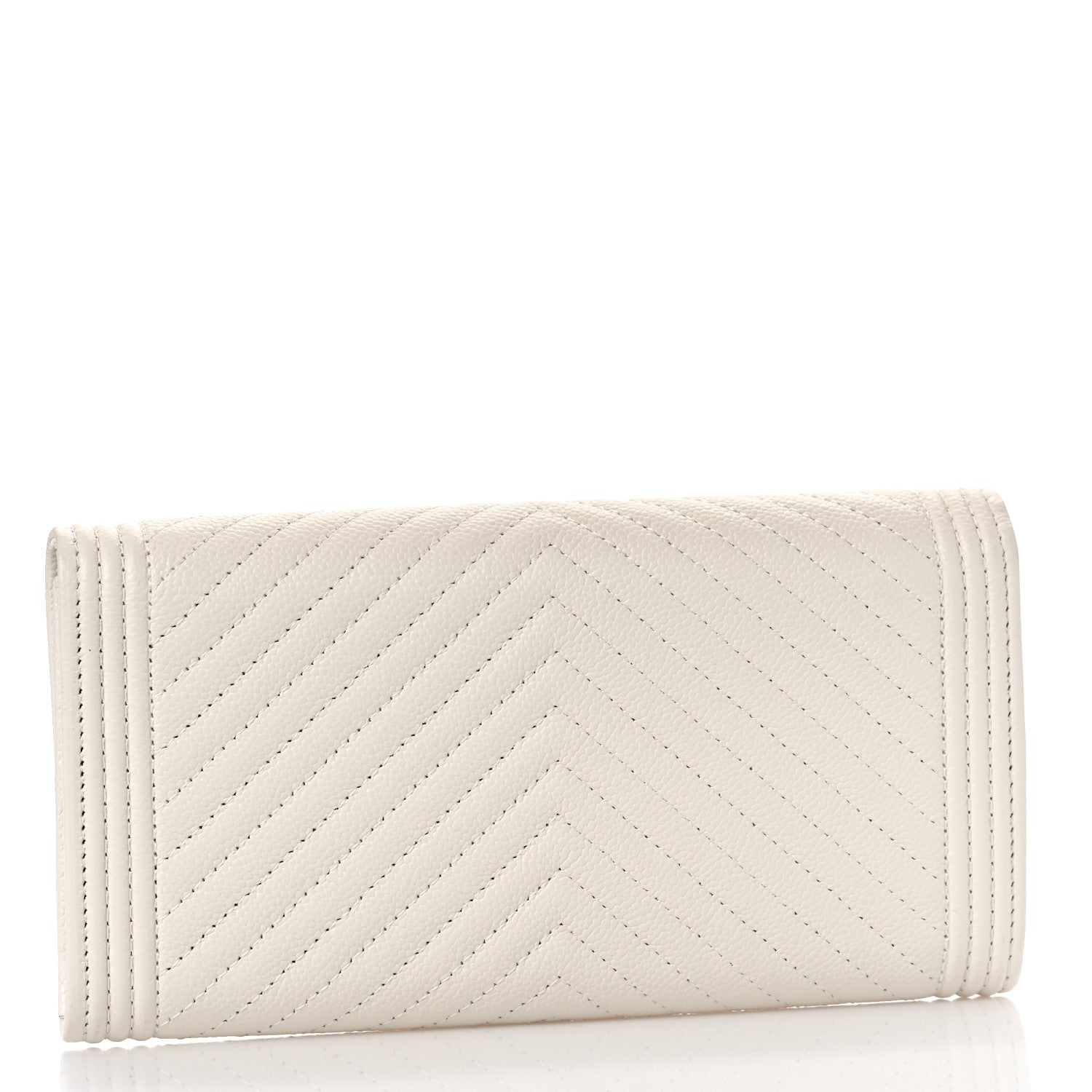 Chanel Caviar Chevron Quilted Boy Flap Wallet White 3 of 10