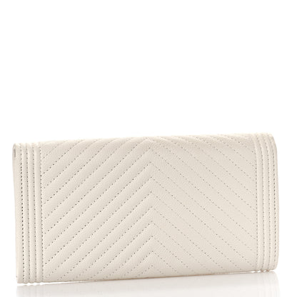 Chanel Caviar Chevron Quilted Boy Flap Wallet White 3 of 10