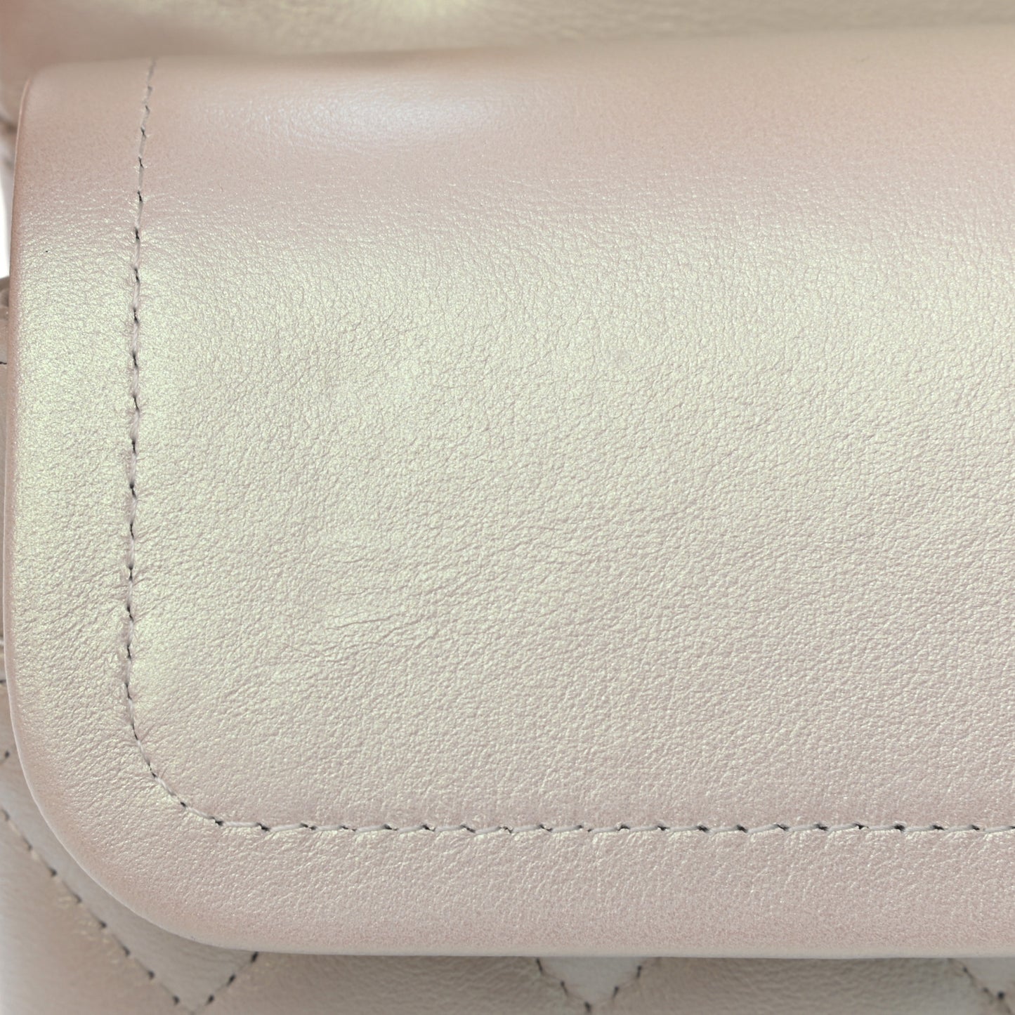 Iridescent Calfskin Quilted Medium Double Flap White