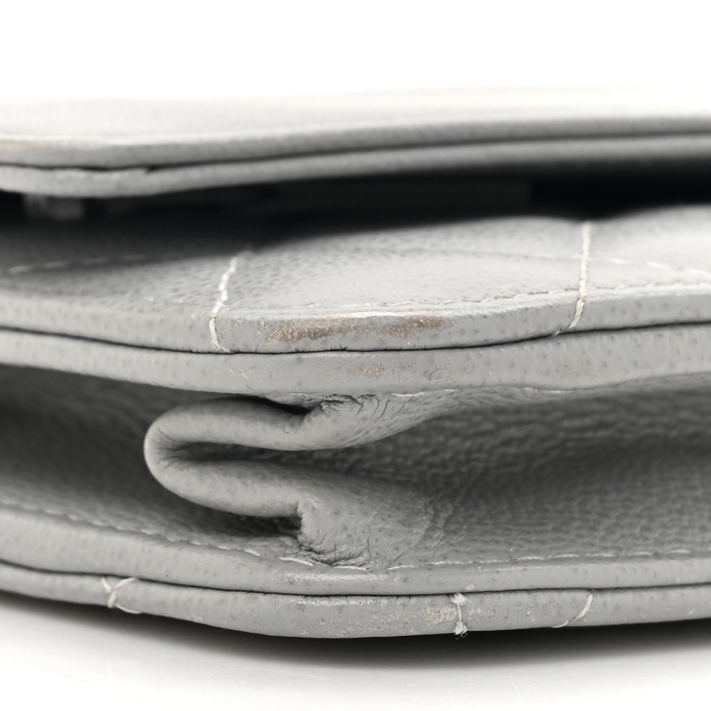 Grained Calfskin Quilted CC Box Wallet On Chain WOC Grey
