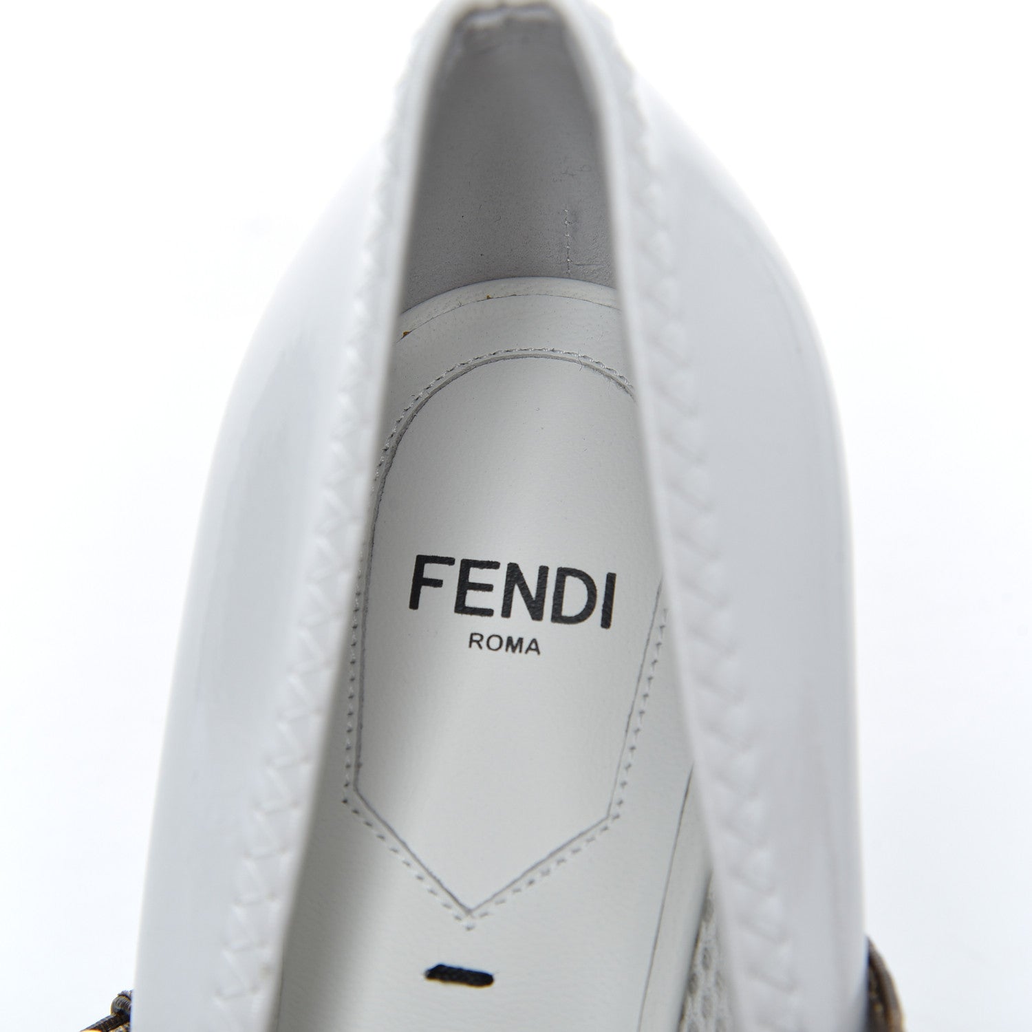 Fendi Glossy Neoprene Glazed Fabric FF FFrame Court Mary Jane Pumps 37.5 White Tobacco Moro 6 of 8