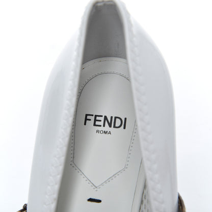 Fendi Glossy Neoprene Glazed Fabric FF FFrame Court Mary Jane Pumps 37.5 White Tobacco Moro 6 of 8