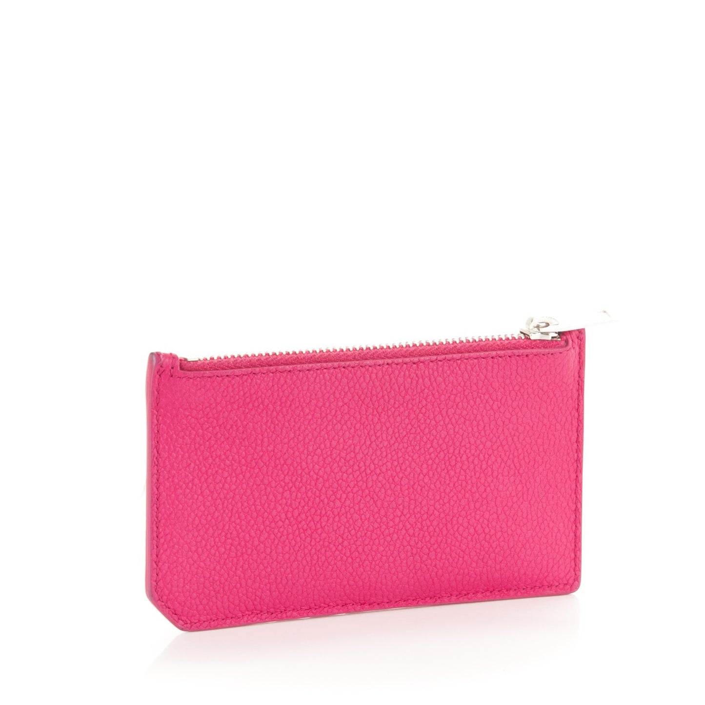 Grained Calfskin 5 Fragments Zip Pouch Card Holder Lipstick Fuchsia
