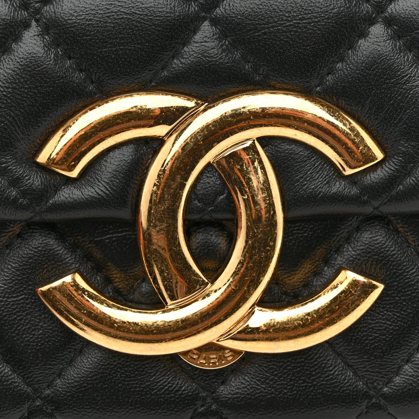 Shiny Crumpled Lambskin Quilted Mini Giant CC Flap Black