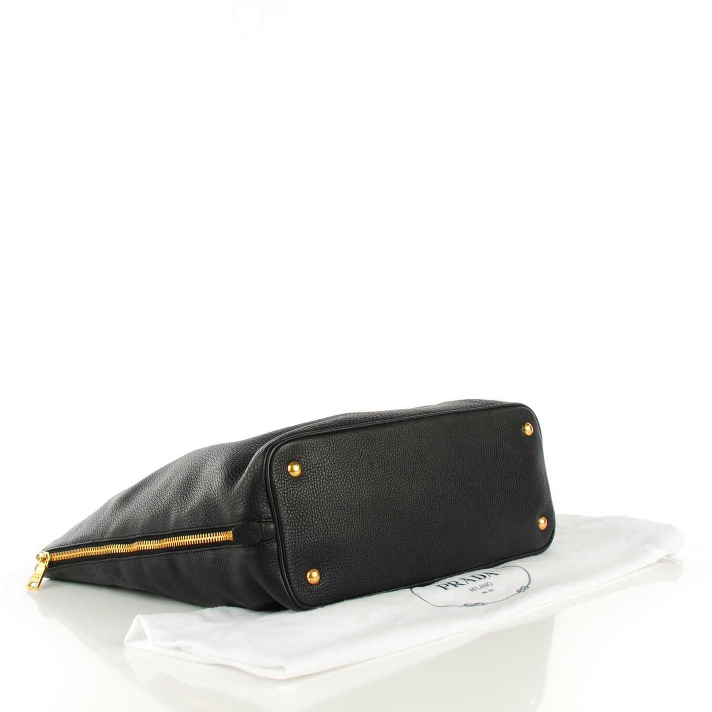 Vitello Daino Side Zip Shopping Tote Nero Black