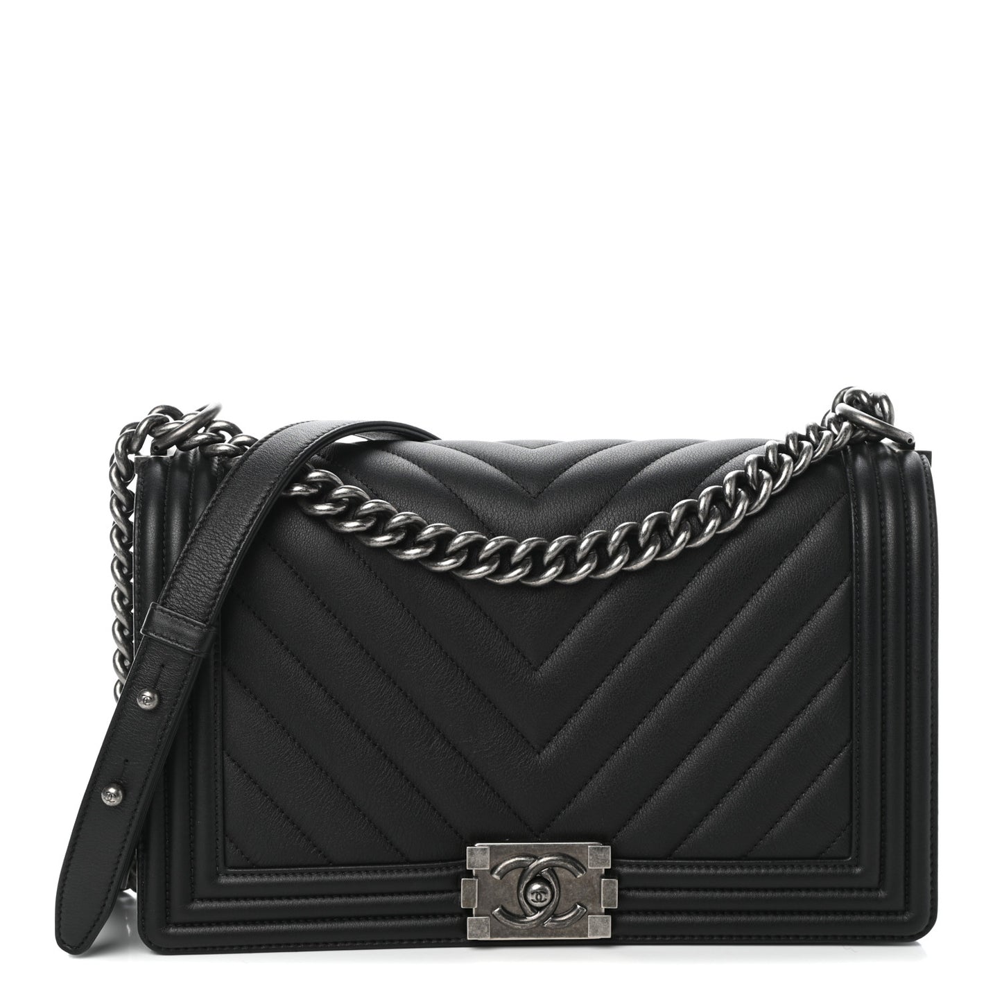 Calfskin Chevron Quilted New Medium Boy Flap Black