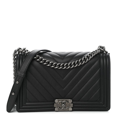 Chanel Calfskin Chevron Quilted New Medium Boy Flap Black 1 of 10