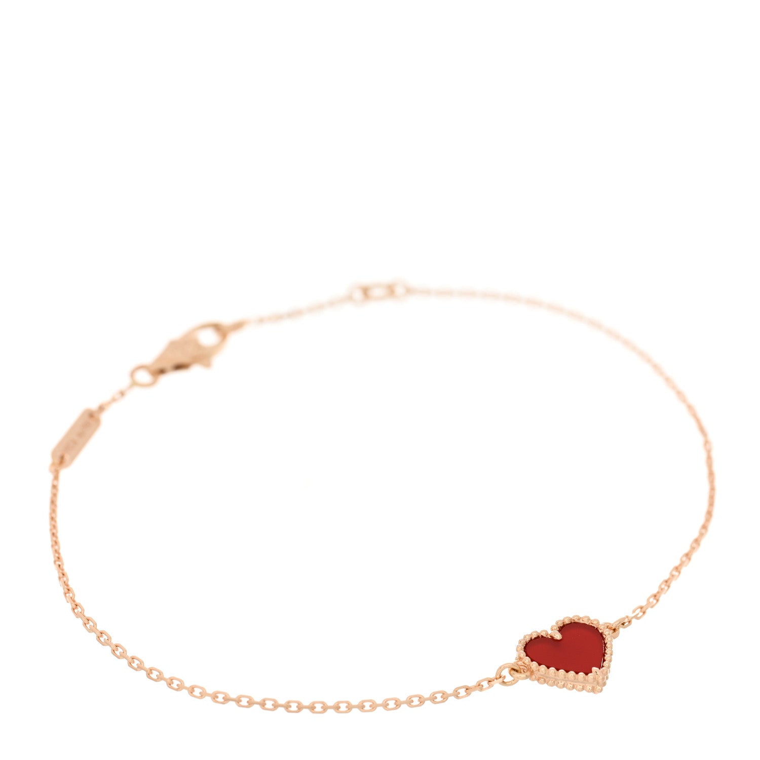 Van Cleef & Arpels 18K Rose Gold Carnelian Sweet Alhambra Heart Bracelet 1 of 3