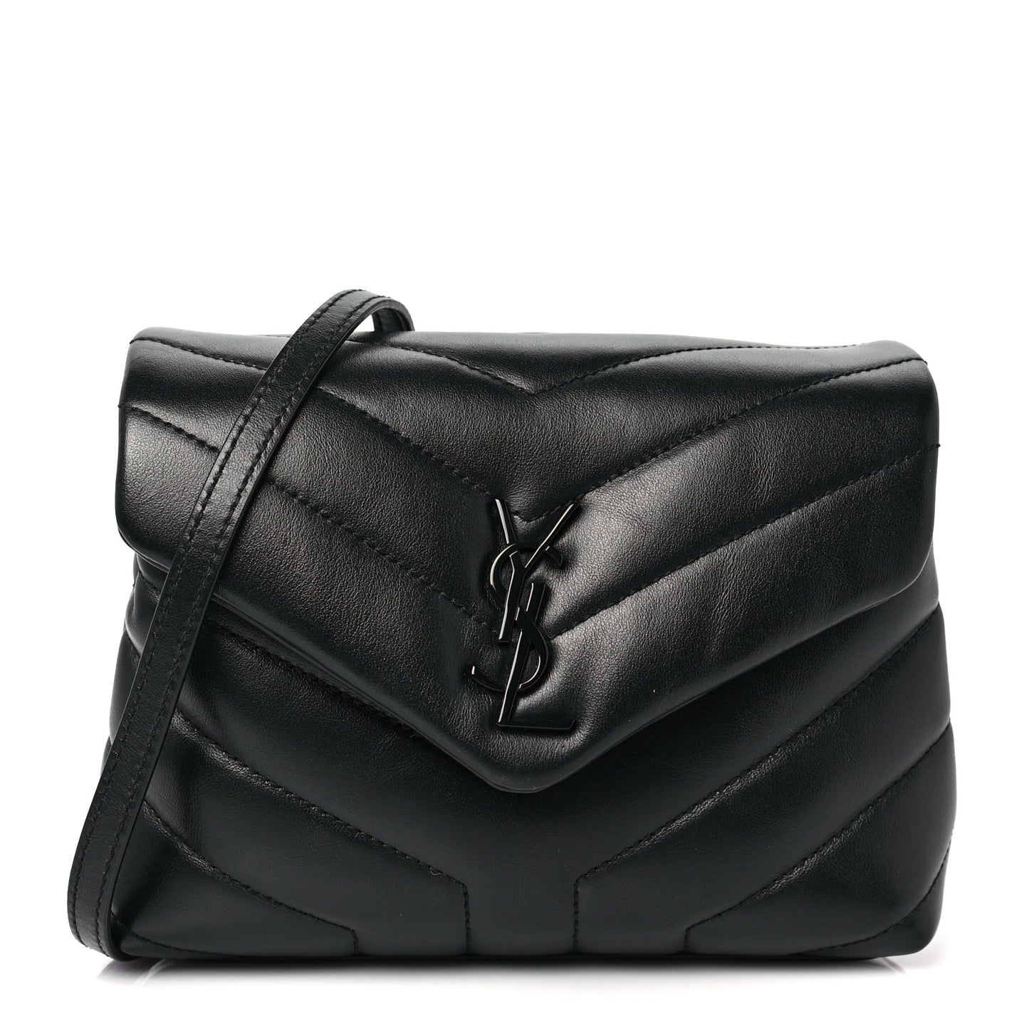Calfskin Y Quilted Monogram Toy Loulou Crossbody Bag Black