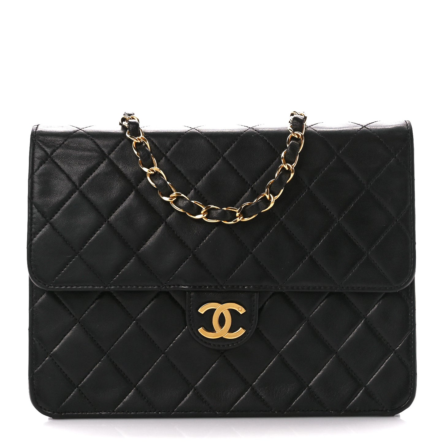 Lambskin Quilted Small Single Flap Bag Black