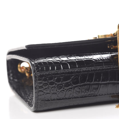 Saint Laurent Calfskin Crocodile Embossed Small Classic Monogram Kate Tassel Satchel Black 6 of 10