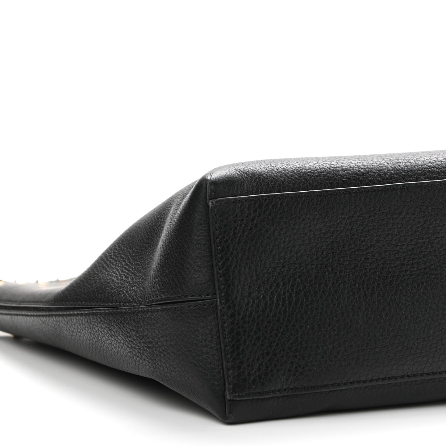 Grained Calfskin Rockstud Shoulder Tote Black