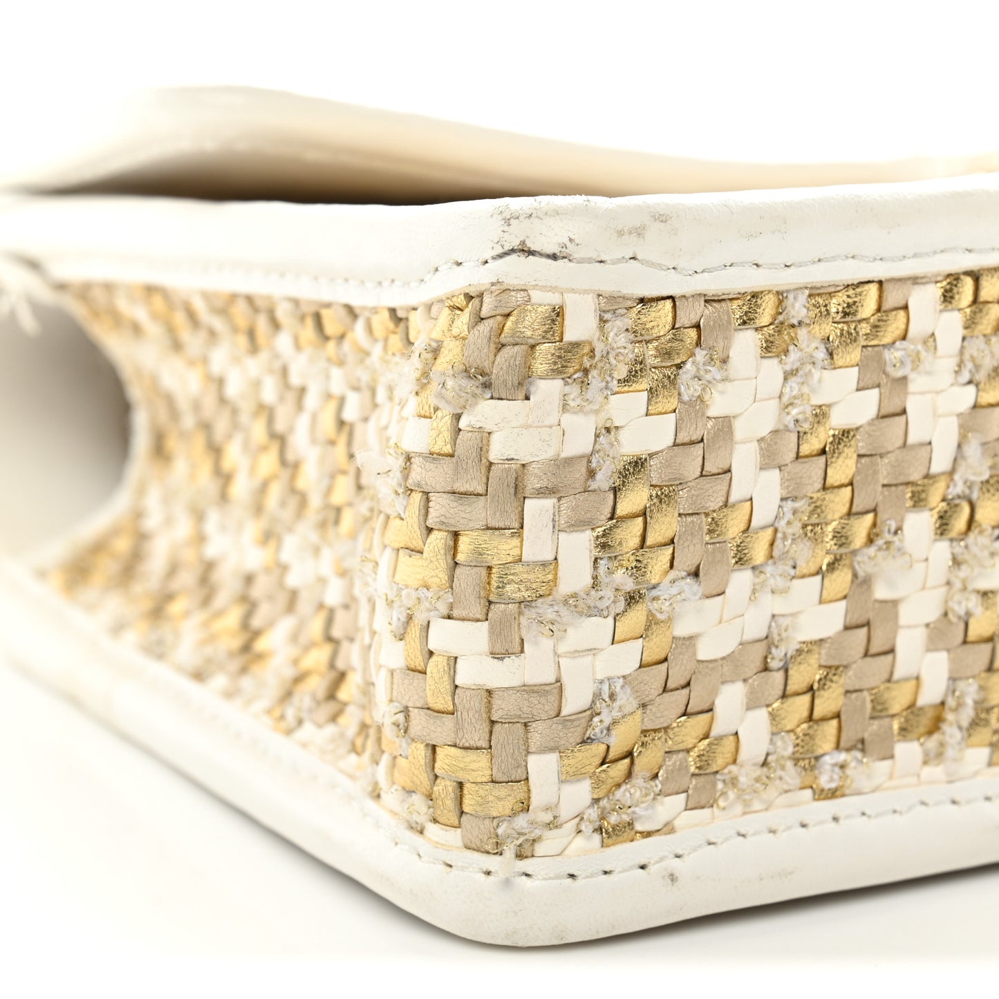 Metallic Lambskin Viscose Woven Flap Gold White