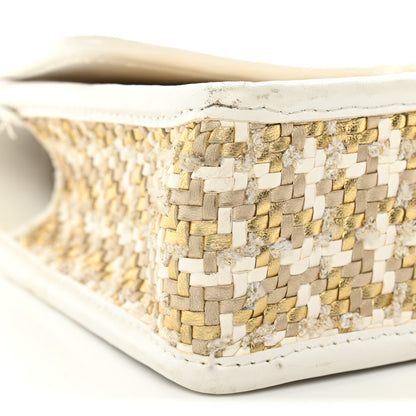 Chanel Metallic Lambskin Viscose Woven Flap Gold White 9 of 15