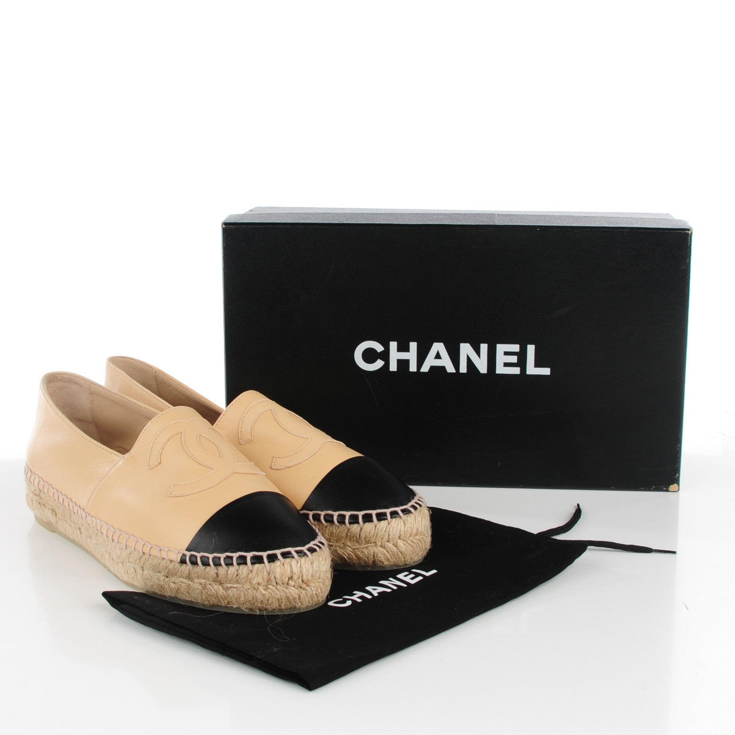 Chanel Lambskin CC Espadrilles 37 Beige Black 5 of 9