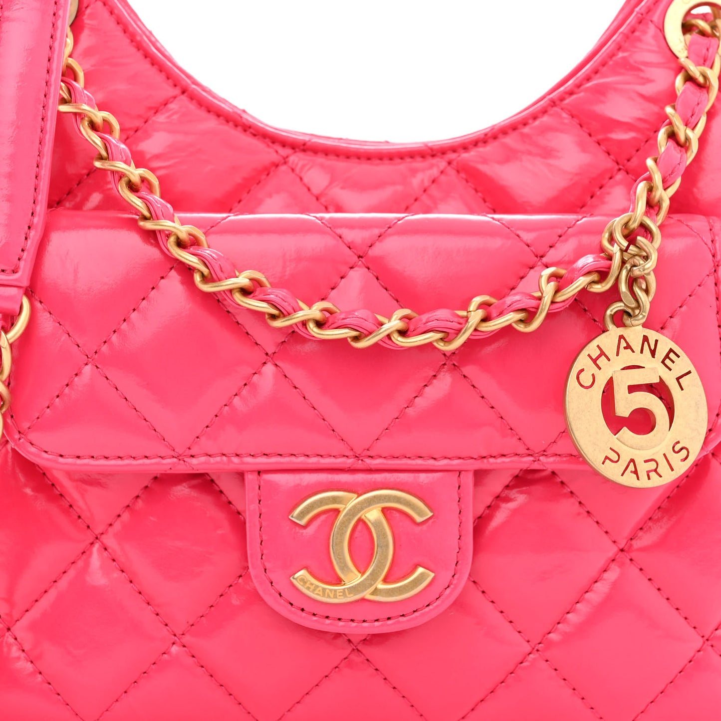 Shiny Crumpled Calfskin Quilted Small Wavy CC Hobo Pink