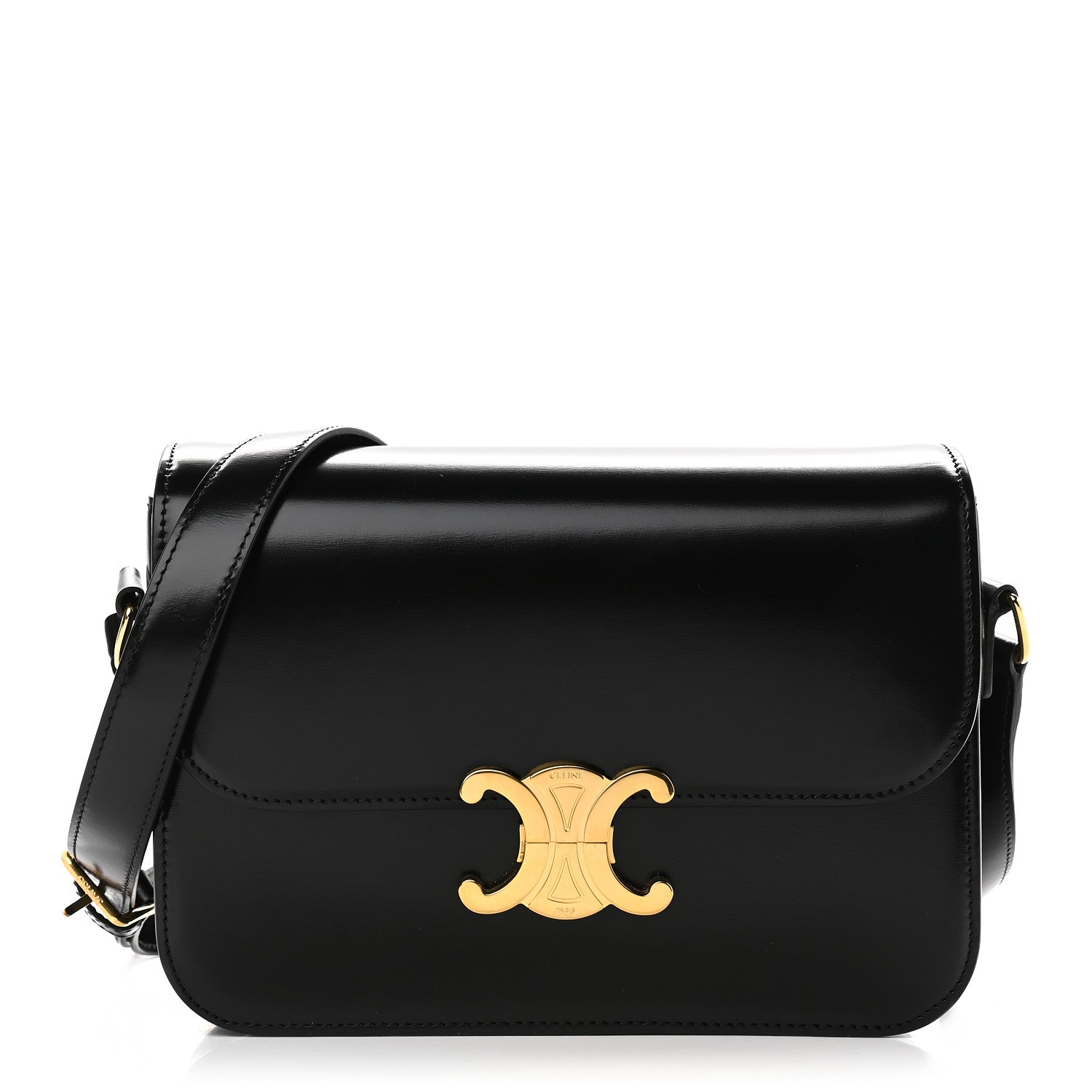 Celine Shiny Calfskin Medium Triomphe Black 1 of 9