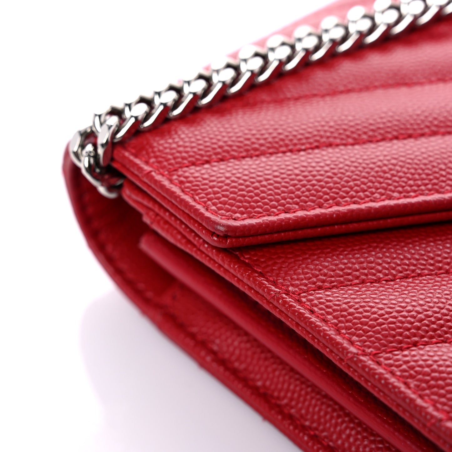 Grain De Poudre Matelasse Chevron Monogram Chain Wallet New Red