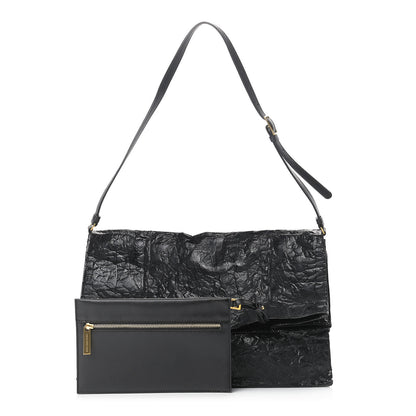 Stella McCartney Crinkled Faux Patent Beckett Shoulder Bag Black 4 of 13