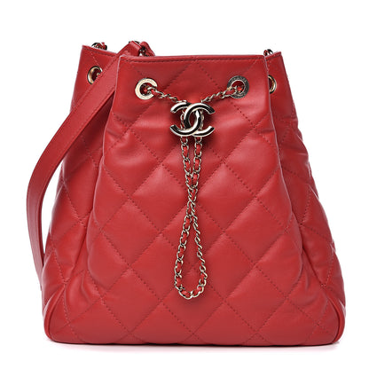 Chanel Lambskin Quilted Chain Drawstring Bag Red 1 of 10