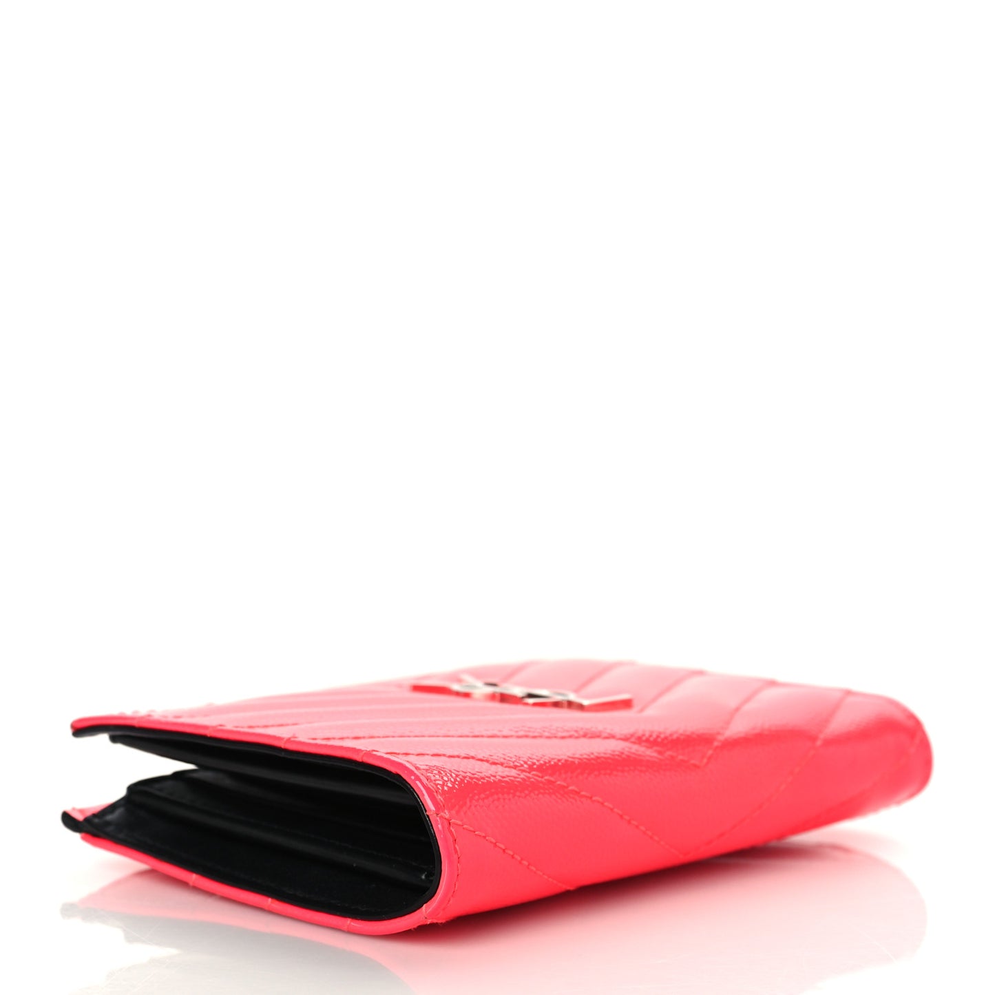 Patent Grain De Poudre Matelasse Chevron Monogram Zipped Two-Part Wallet Neon Pink