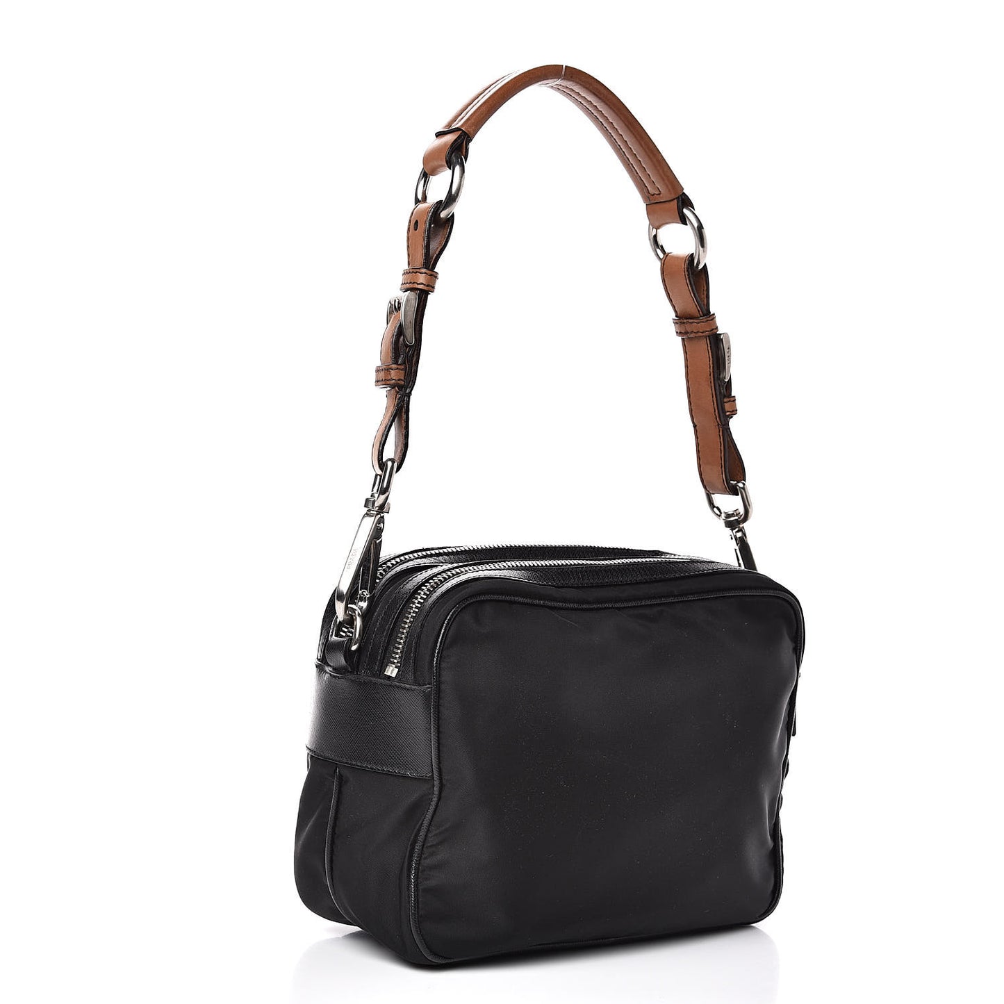 Tessuto Nylon Saffiano Shoulder Bag Black Cuoio