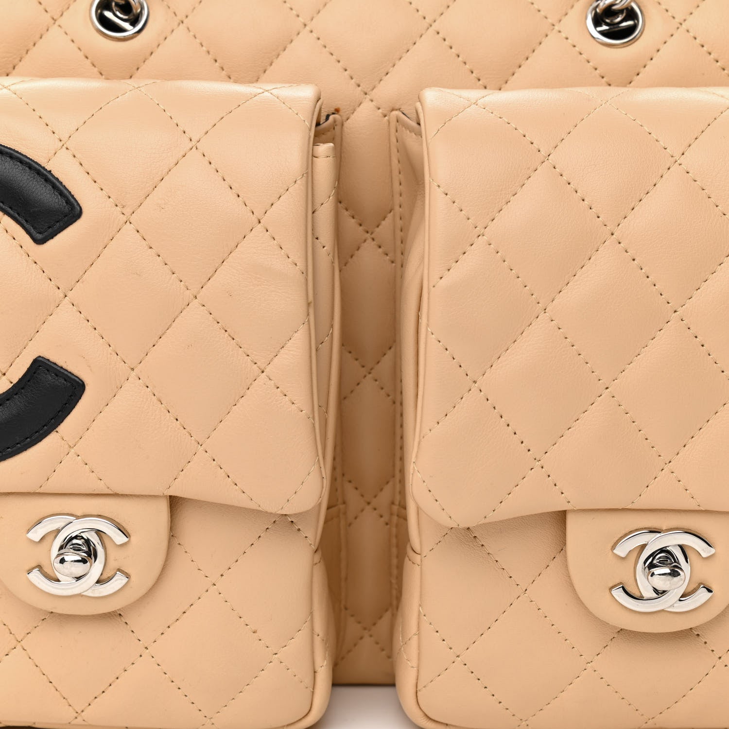 Chanel Calfskin Quilted Large Cambon Multipocket Reporter Beige Black 8 of 12