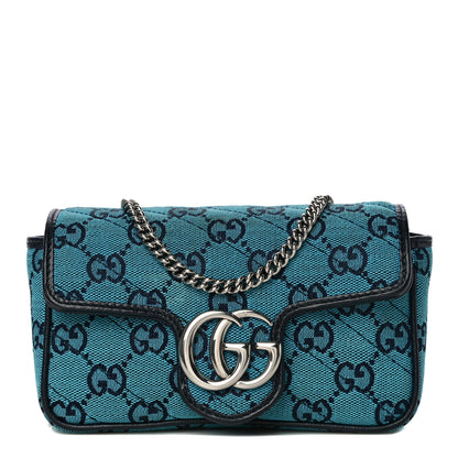 Gucci Monogram Multicolor Matelasse Diagonal Super Mini GG Marmont Shoulder Bag Light Blue 1 of 11